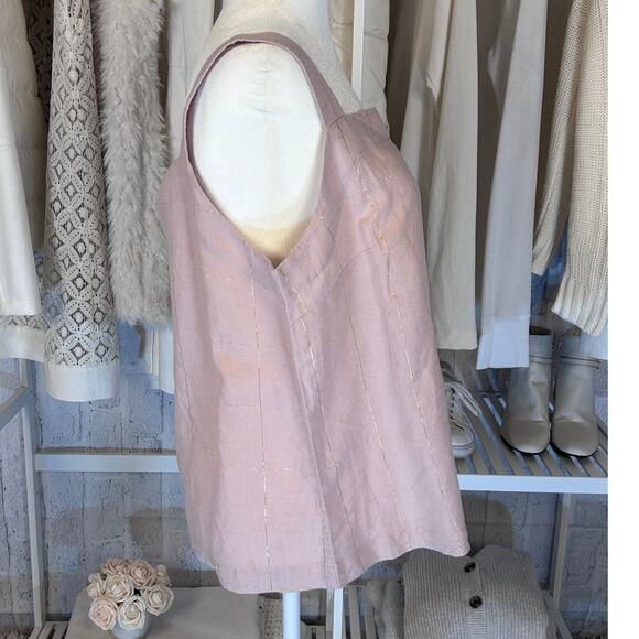 Liz Claiborne Women's Sz M Light Pink Metallic Grid Print Linen Blend Tank #0198 - Picture 4 of 8